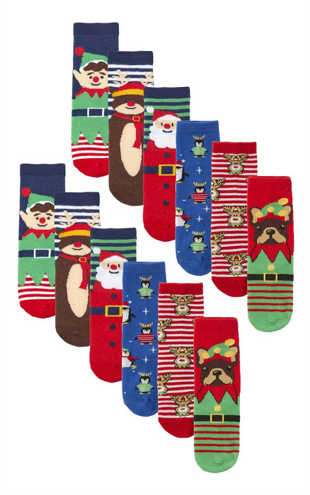 Kids 12 Pair Value Pack Festive Christmas Socks