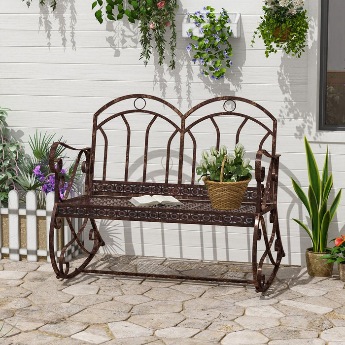 Outdoor Metal Garden Swing Bench - Rocking Chair Loveseat - Bronze - High Quality