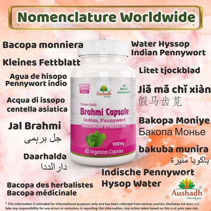 Brahmi Capsule - High-Quality Ayurvedic Brain Booster for Sharper Thinking, Memory & Learning. All-Natural Stress Reliever.