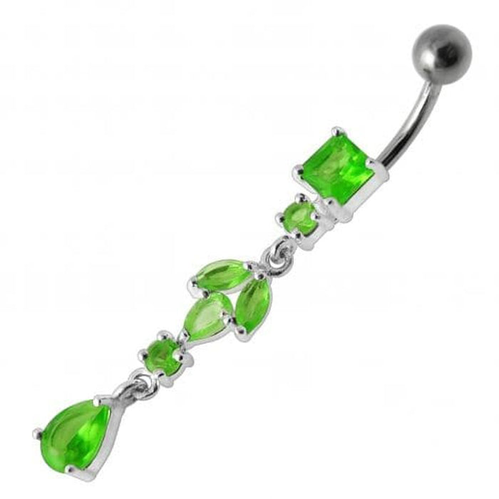 Fancy Multi Stone Jeweled Dangling Banana Bar Belly Button Ring