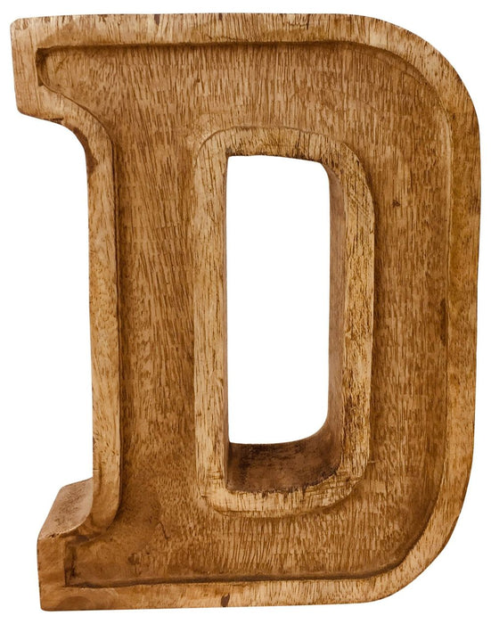 Rustic Hand Carved Wooden Embossed Letter D. Versatile Décor for Nurseries, Bedrooms, and Events. Free-standing or Wall Mountable.