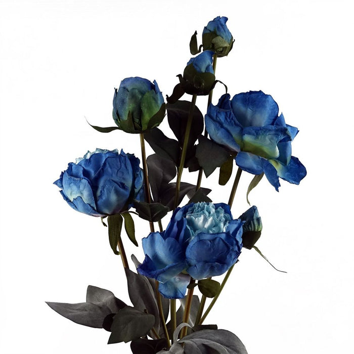 55cm Blue Peony Artificial Flowers Spray - 4 Flowers 3 Buds