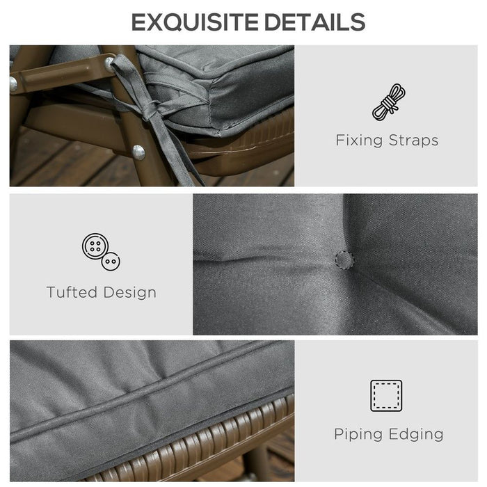 Premium Grey Garden Seat Cushion: 40x40cm, Ties, High Quality, Durable, Tufted, All-Weather, Perfect for Outdoor Dining Chairs