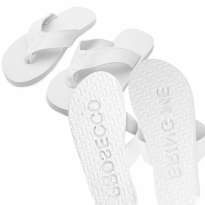 Flo "Bring me Prosecco" Sand Imprint Flip Flops - White, Large