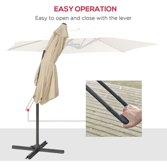 Outsunny 3m Cantilever Parasol - Easy Lever Crank, Metal Ribs, White