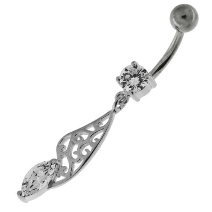 Fancy Jeweled Sterling Silver Navel Belly Bar