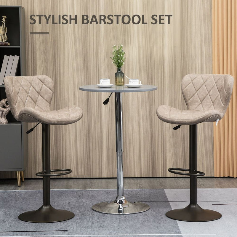 Premium Quality Steel Diamond Pattern Chairs with Backrest & Footrest, Set of 2, PU Khaki