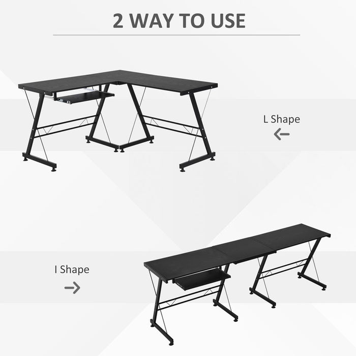 L Shaped Computer Desk W/ Keyboard Tray-Black