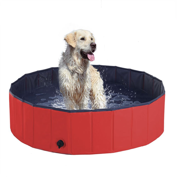 PawHut Foldable Dog Paddling Pool Pet Cat Swimming Pool Indoor/Outdoor Collapsible Summer Bathing Tub Shower Tub Puppy Washer (Φ120 × 30H cm, Red), D01-004RD