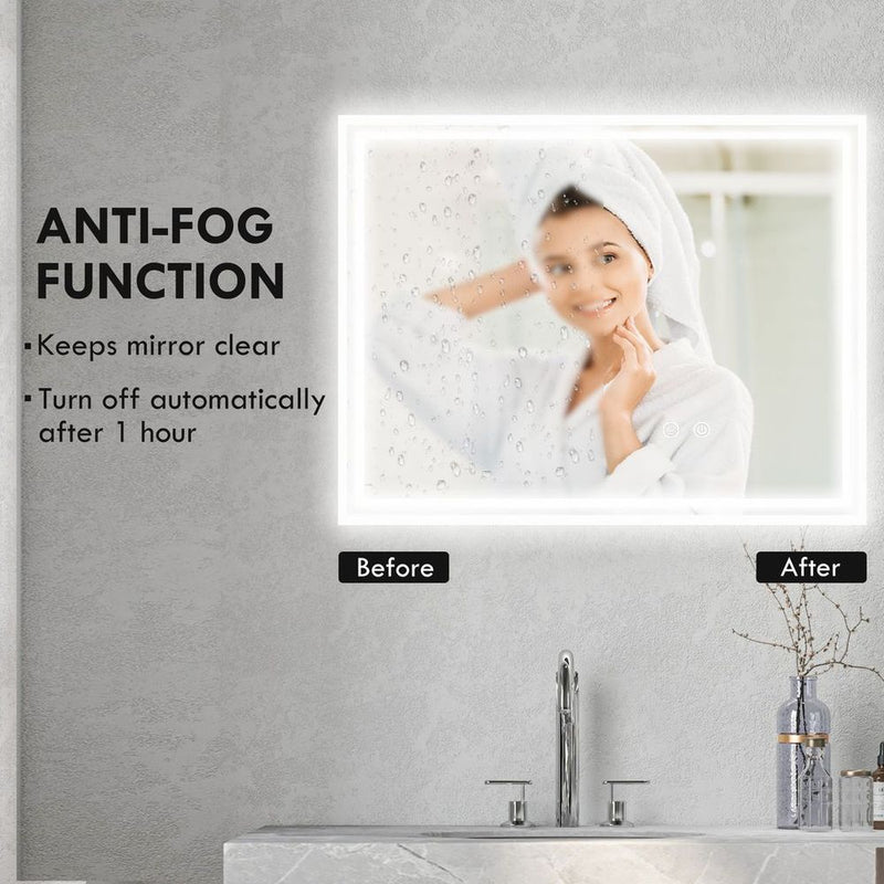 kleankin Dimmable Bathroom Mirror with LED Lights, 3 Colours, Defogging Film