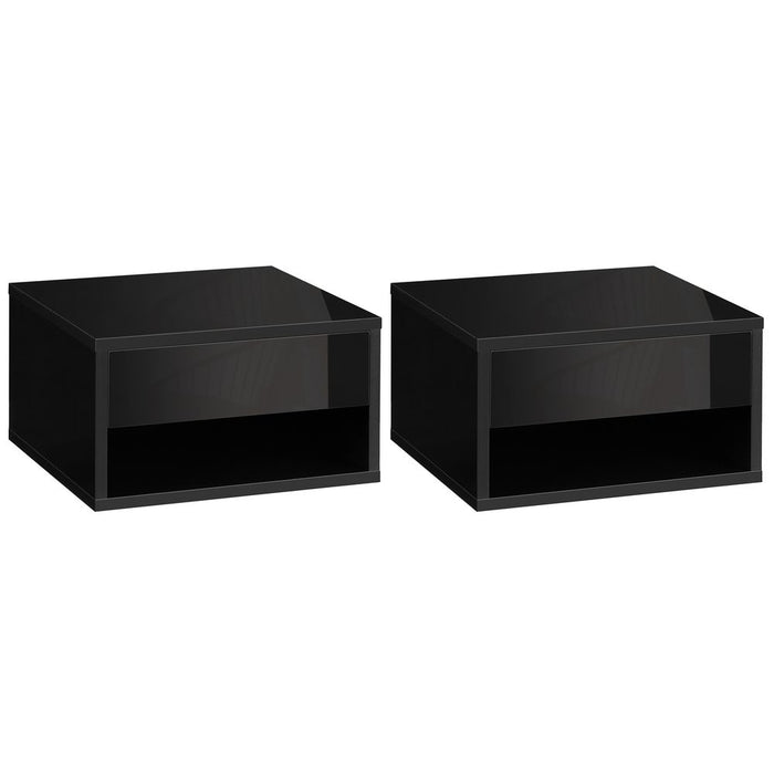 Premium Wall-Mounted Nightstand Set - 2x Drawer, Black - Reliable HOMCOM Quality