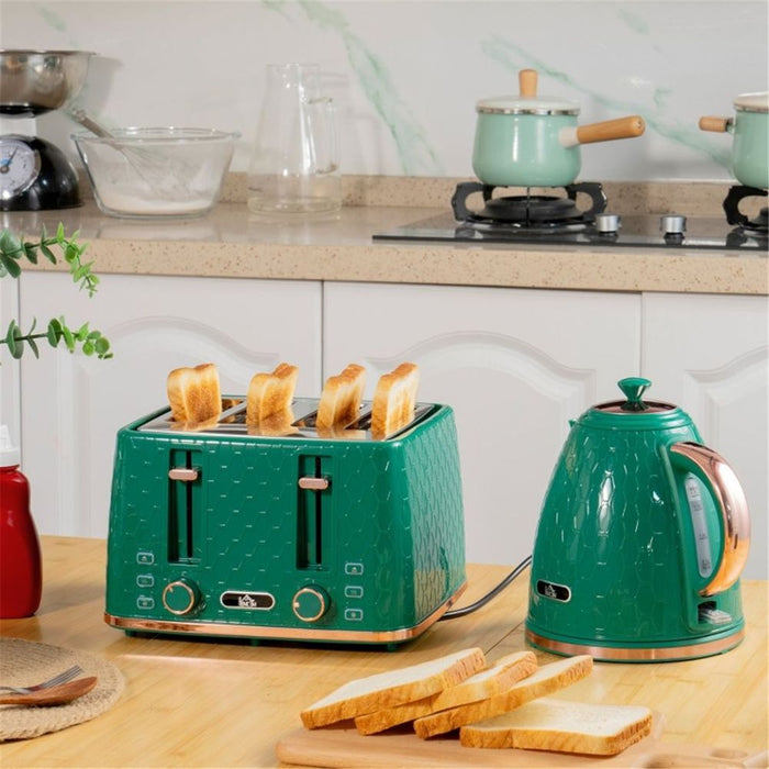 Kettle and Toaster Set in Stylish honeycomb design Green