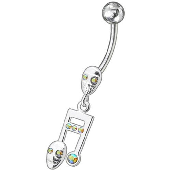 Fancy Skeleton Jeweled Dangling SS Bar Belly Ring 