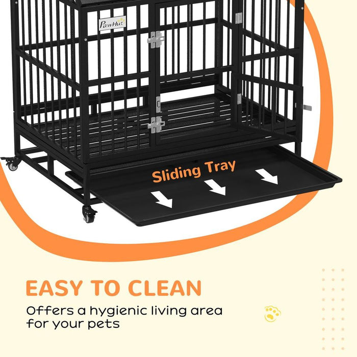 Premium XL Dog Crate on Wheels, 43" Heavy Duty, Removable Tray, Log Design