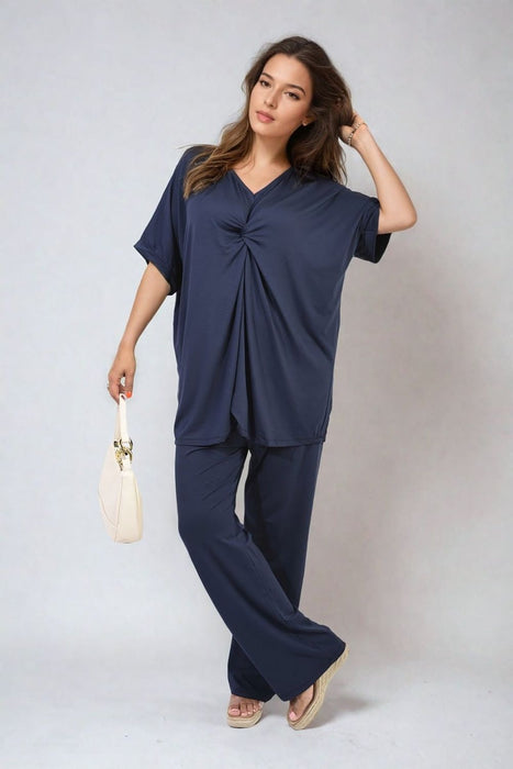 Effortless Elegance: Tiana Twist Front Plunge Neckline Top and Trouser Co-ord Set