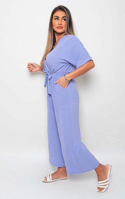 High-Quality V Neck Tie Waist Jumpsuit