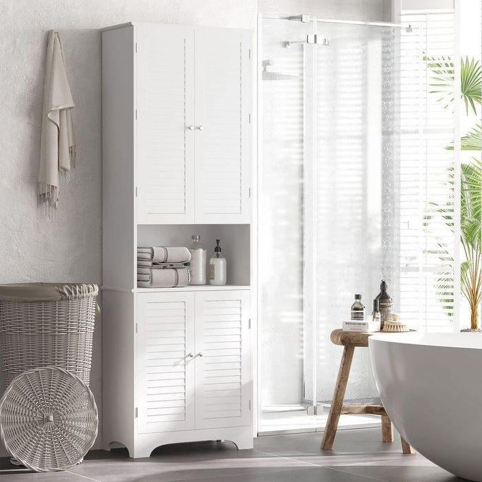 183x60cm Tall Freestanding Bathroom Cabinet Retro Shutters 3 Compartments White