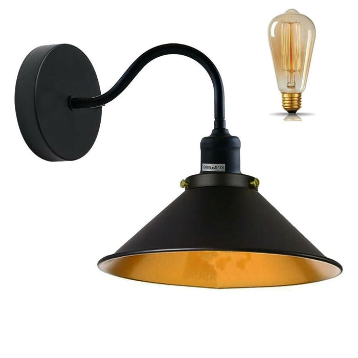 Retro Industrial Swan Neck Wall Light Indoor Sconce Metal Cone Shape Shade - Basement, Bedroom, Dining Room, Garage