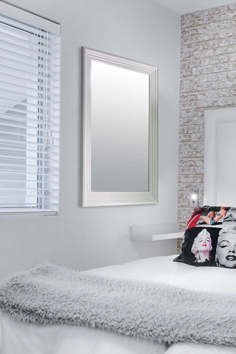 New Modern Bright White & Silver Layered Wall Mirror