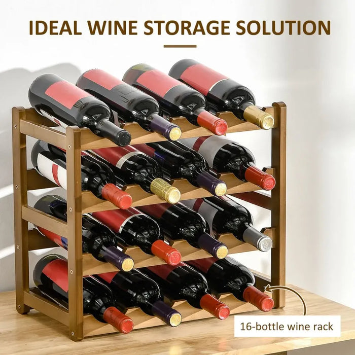 Bamboo Wine Rack - 16 Bottles, 4-tier Display, Countertop Storage Shelves