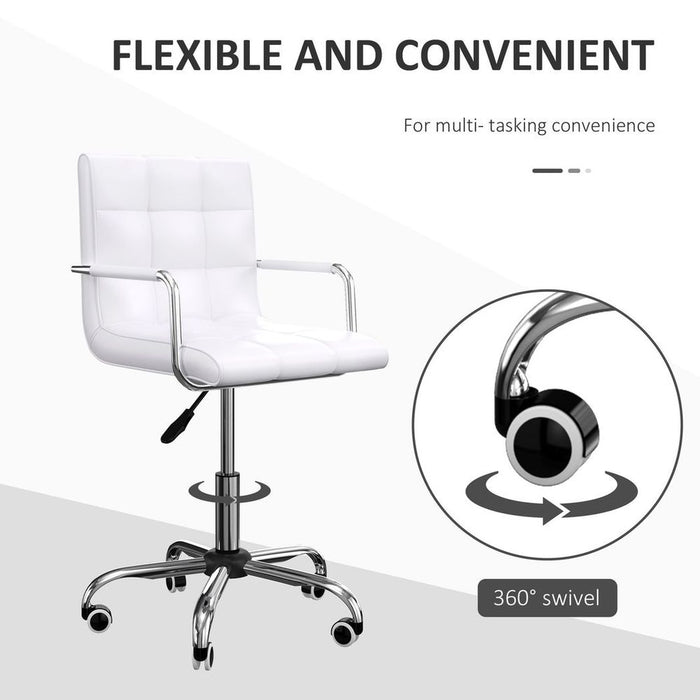 Stylish PU Leather Home Office Chair: High Back, Swivel, Armrest, White