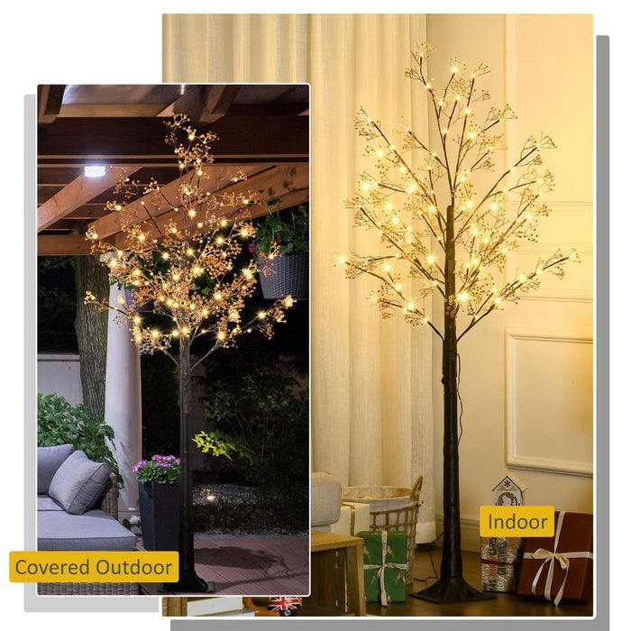 HOMCOM 6ft Artificial Tree with Warm White LED Lights, Baby Breath Flowers