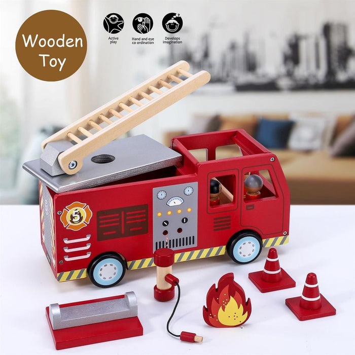 SOKA Wooden Fire Truck Playset - Hours of Active Fun - Certified Quality - Ideal Gift (80 characters)