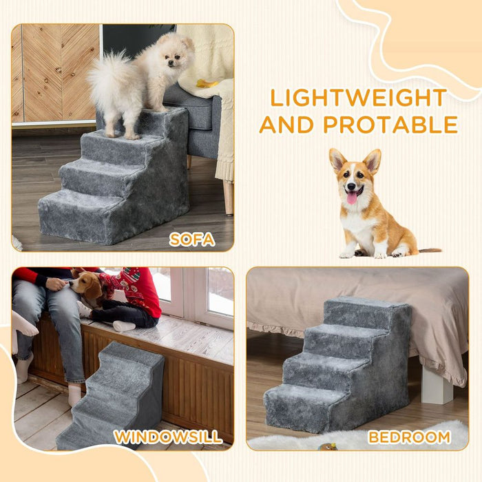 Premium Portable Dog Stairs - High Bed & Sofa Access - Washable Cover - Light Grey