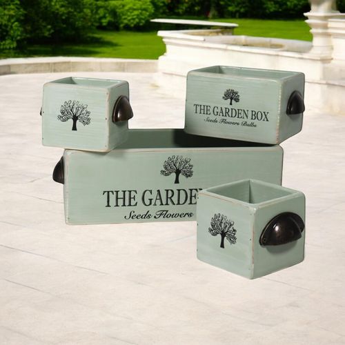 SET 4 RUSTIC GREEN WOODEN CRATE