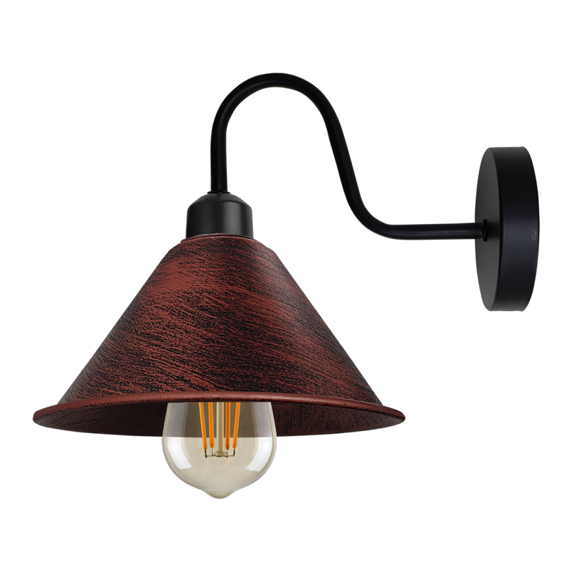 Rustic Red Vintage Wall Light Fixture Black Wall Sconce E27 Base Socket Screw Wall Mounted Swan Neck Cone Shape Shade