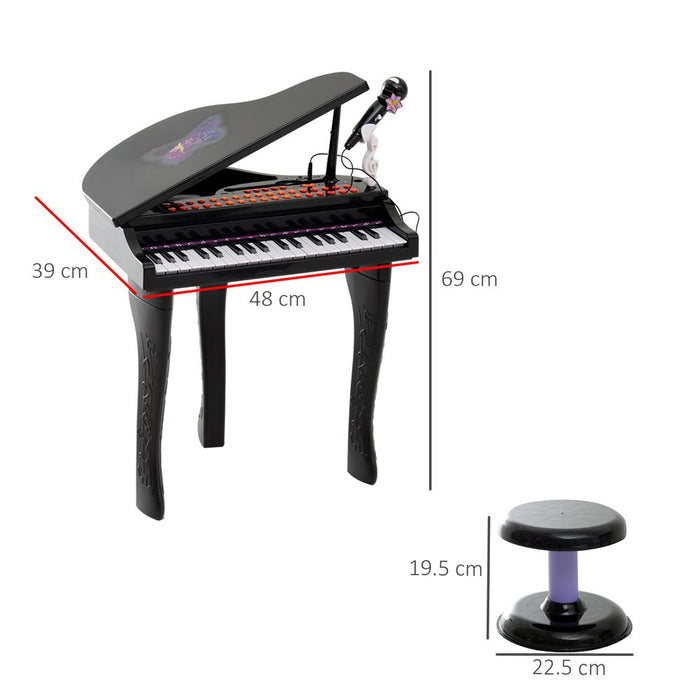 37 Key Mini Piano Keyboard w/ Microphone & Stool | Black | Safe & Durable | Interactive | Connects to MP3 & USB | Ages 3-6