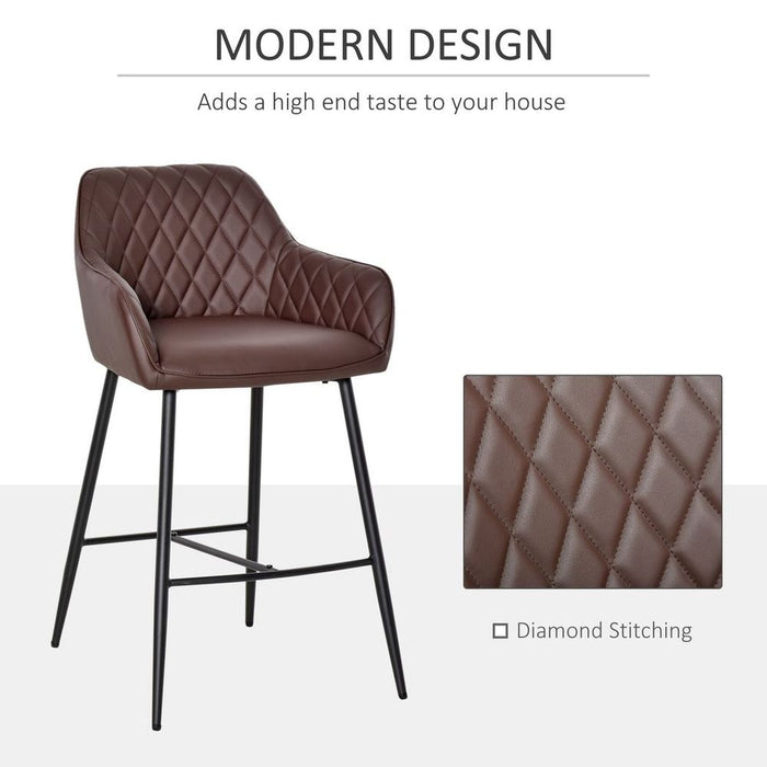 Stylish Retro PU Leather Bar Chairs Set w/ Footrest - High Quality Metal Frame - Set of 2