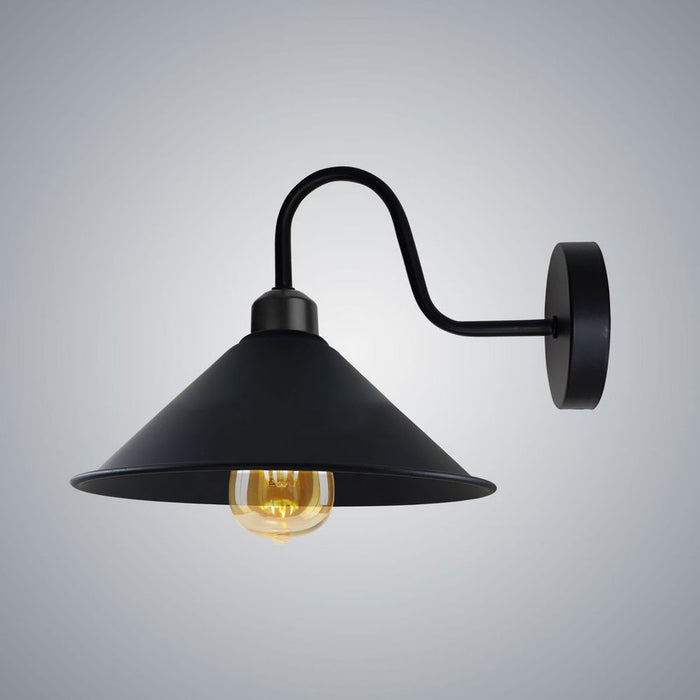 Black Wall Light Fixture,Black Wall Sconce E27 Base Socket Screw Type Wall Mounted Swan Neck Cone Shape Shade