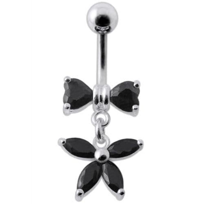 Fancy Jeweled Butterfly with Bow Dangling Surgical Grade Steel Belly Ring