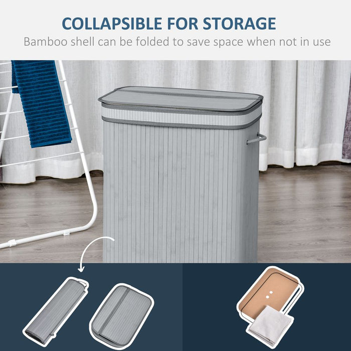 100L Flip Lid Bamboo Laundry Basket Grey