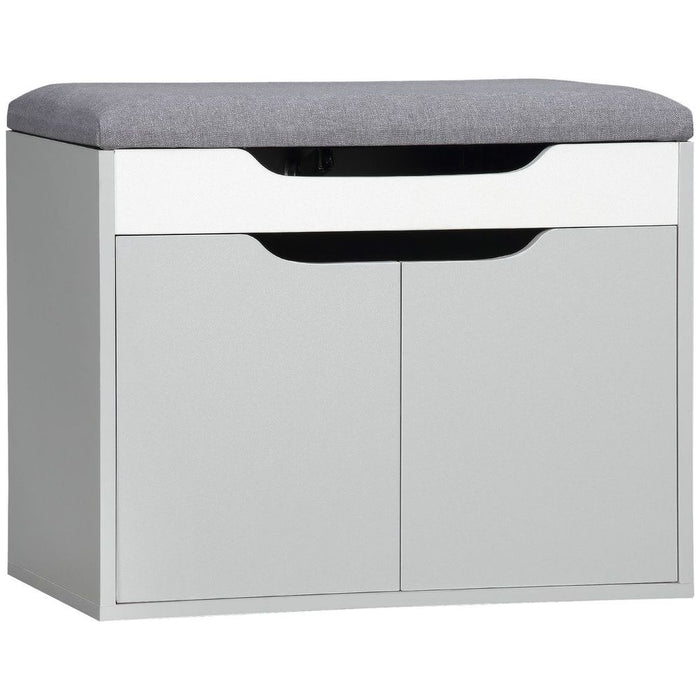 Shoe Storage Bench w/ Cabinet Adjustable Shelf and Cushion for Entryway Grey