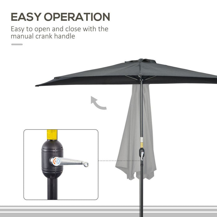 Outsunny 3m Half Round Garden Umbrella Metal w/ Crank - Black: Durable & Space-saving. Perfect for Small Gardens & Balconies!