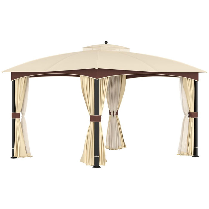 Premium 4x3m Patio Gazebo with Double Tier Roof, Removable Net - Khaki