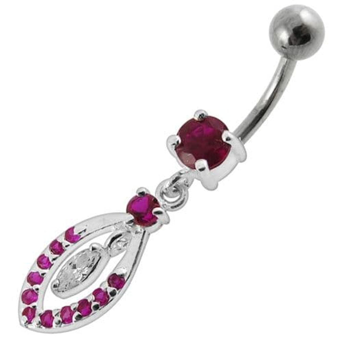 Jeweled Fancy Silver Dangling SS Bar Banana Belly Ring