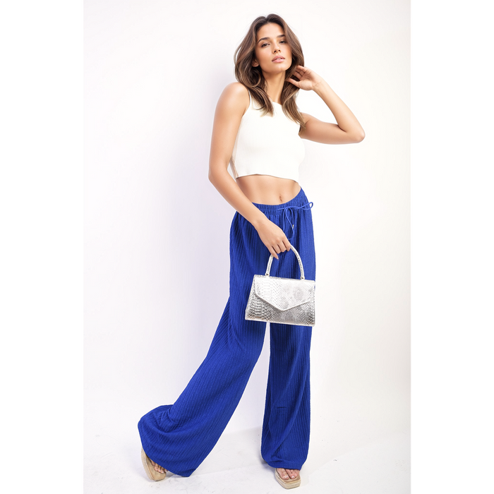 Carla Textured Wide Leg Drawstring Trousers - Stylish & Comfortable Pants for Women