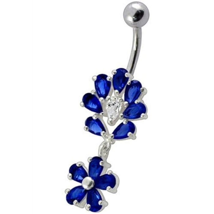 Fancy Flower Jeweled Dangling Belly Navel Body Jewelry Ring