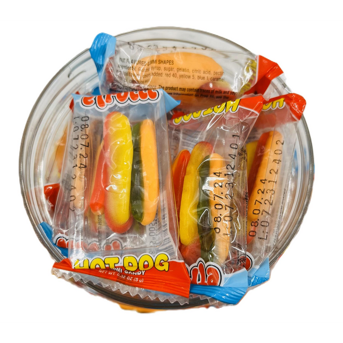 Efrutti Hotdog Jar - Premium Fruit Flavour Gummies - Imported from USA - Perfect Gift - 400g - 30 Individually Wrapped Pieces