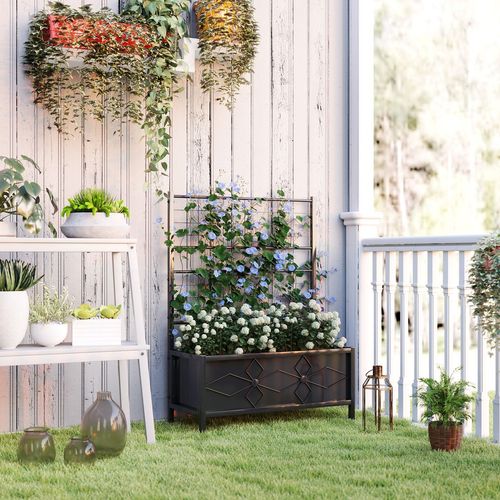 Outsunny Metal Raised Garden Bed Planter Box with Trellis, 90 x 40 x 120 cm