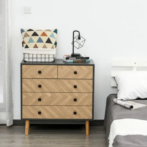 Wooden 5-Drawer Storage Cabinet Chest with Metal Handles Bedroom Living Room