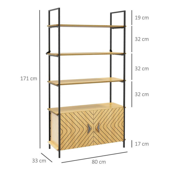 HOMCOM 4-Tier Bookshelf Bookcase with Double Door Cabinet for Bedroom Study