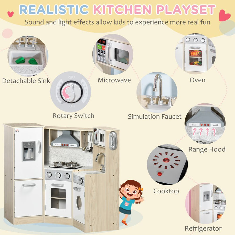 Corner Kids Kitchen w/ Sound Light, Phone, Microwave, Oven, Range Hood