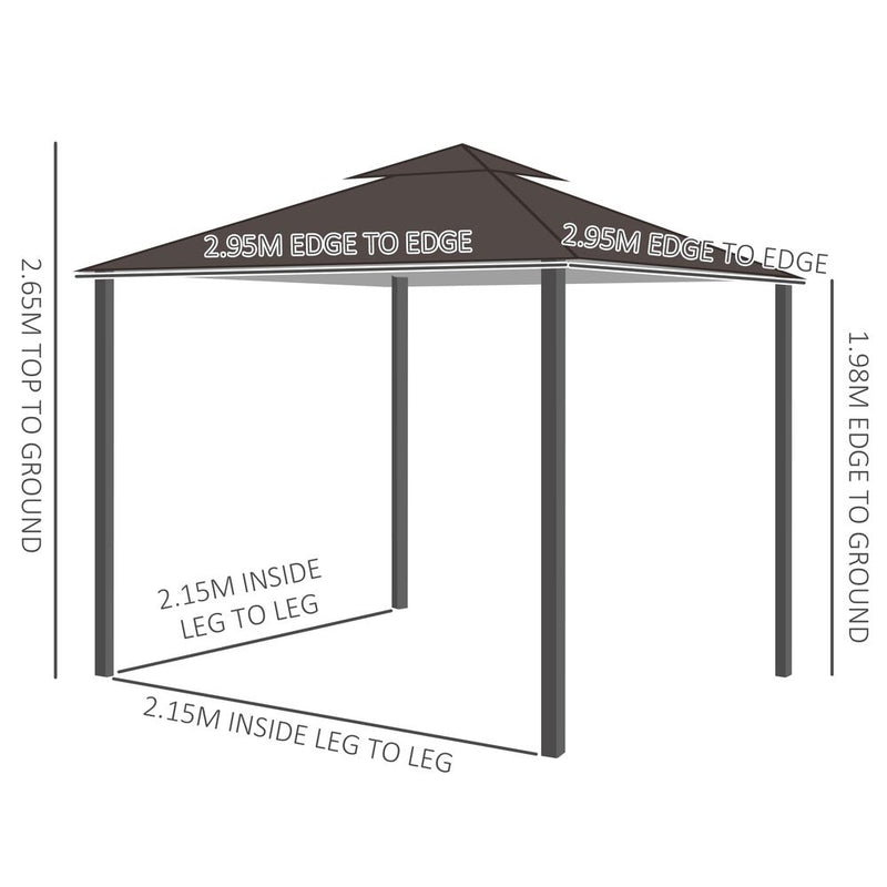 Outsunny 3x3m Gazebo with Side Panel - Brown