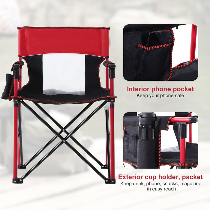 Premium Outdoor Folding Camping Chair- Red, With Cup Holder, Pocket & Backrest. Durable & Portable for Fishing, Festivals & Sports.