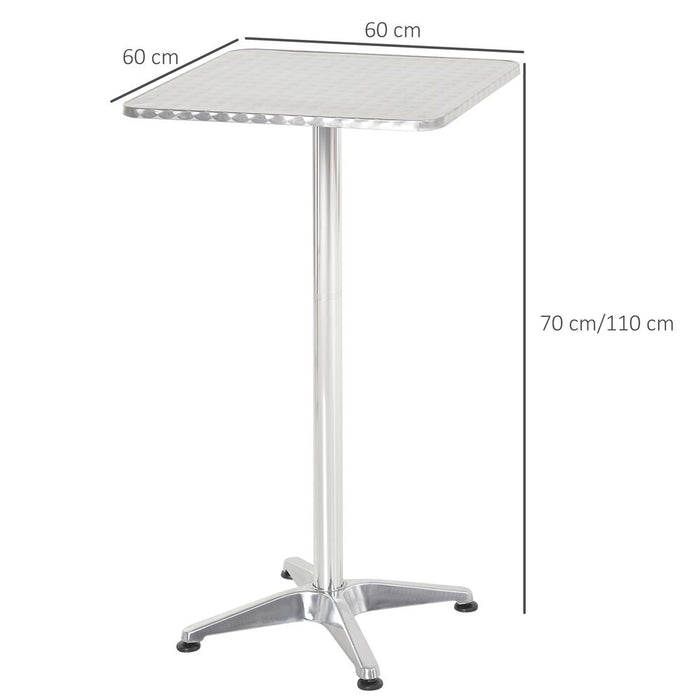 60x60cm Height Adjustable Bistro Table - Pub Quality, Stainless Aluminium Edge