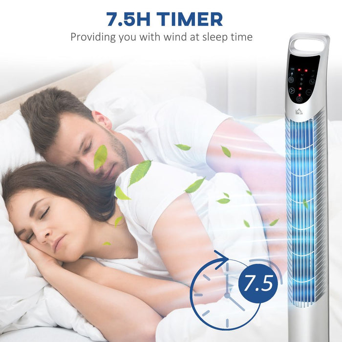 Premium Tower Fan with 3 Speeds, Oscillation, and Remote - High-Quality Silver Cooling Appliance